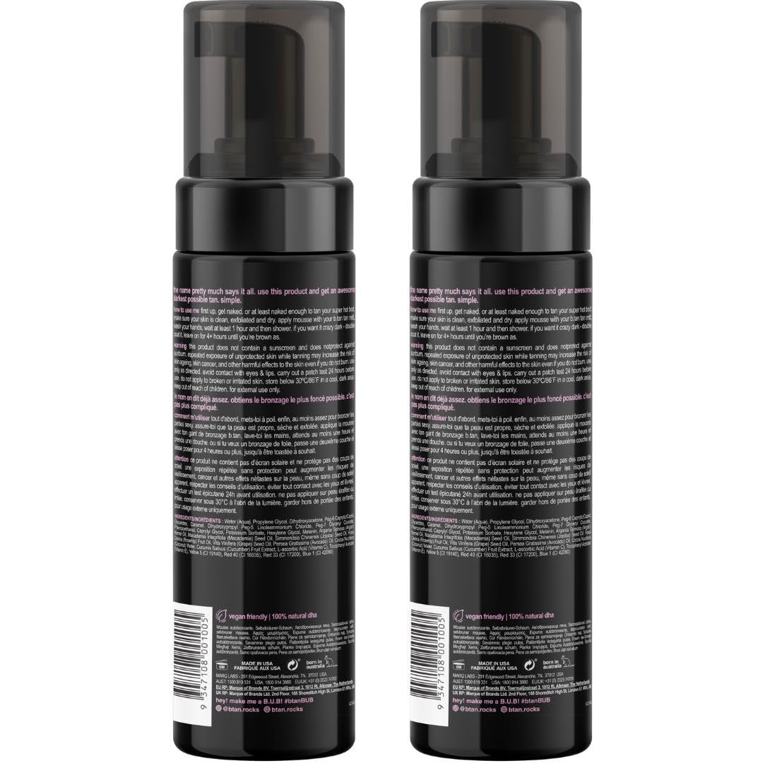 b.tan Ultra Dark Self Tanner Mousse - 1 Hour Express Sunless Tanning Foam, Golden Bronzing Glow for Face & Body, No Fake Tan Smell, 6.7 Fl Oz (Pack of 2) Avelisse