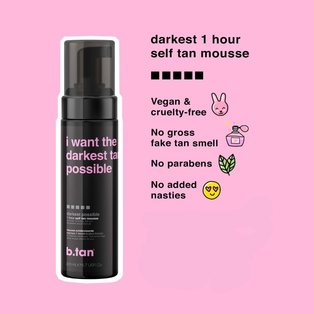 b.tan Ultra Dark Self Tanner Mousse - 1 Hour Express Sunless Tanning Foam, Golden Bronzing Glow for Face & Body, No Fake Tan Smell, 6.7 Fl Oz (Pack of 2) Avelisse