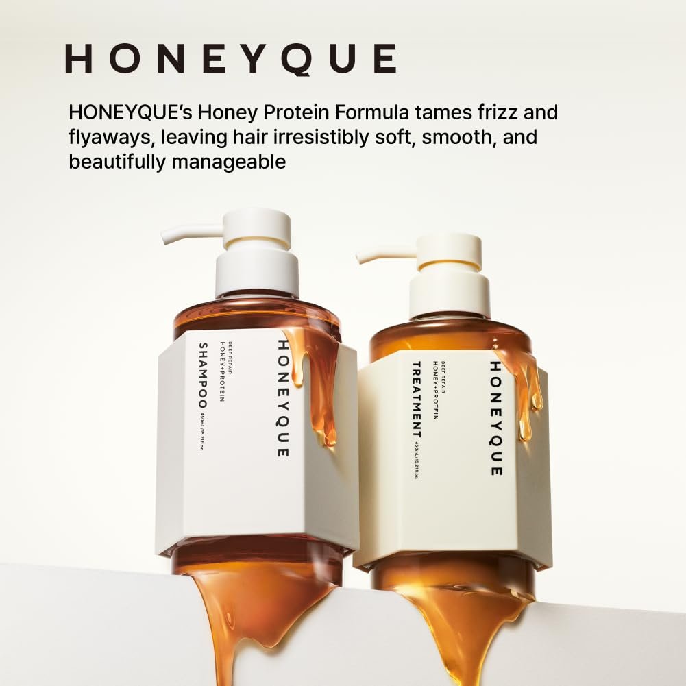 HONEYQUE Deep Repair Moist Shampoo 450ml - Moisturizing Shampoo for Damaged Hair with Manuka Honey & Protein Complex, Frizz Control & Hair Repair, Japanese Salon-Quality Avelisse