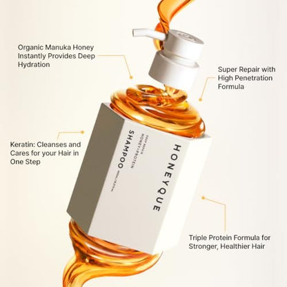 HONEYQUE Deep Repair Moist Shampoo 450ml - Moisturizing Shampoo for Damaged Hair with Manuka Honey & Protein Complex, Frizz Control & Hair Repair, Japanese Salon-Quality Avelisse