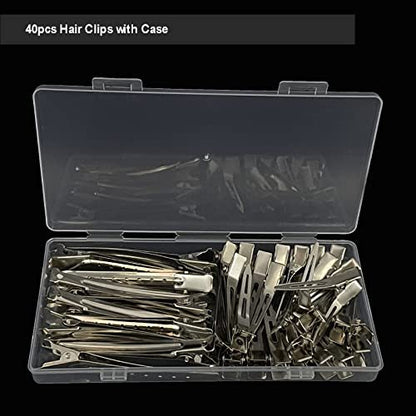40-Piece Metal Duck Billed Hair Clips for Styling Sectioning - Silver Salon-Grade Alligator Curl Clips for Women Long Hair with Storage Case