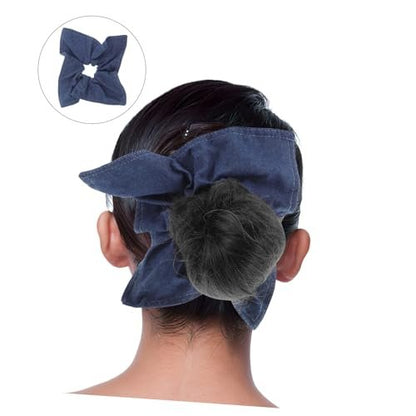 Ipetboom Large Denim Hair Scrunchie Bow Hair Tie - Soft Elastic Ponytail Holder, Square Scarf Headband for Thick Curly Hair