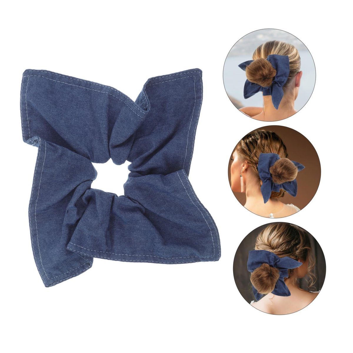 Ipetboom Large Denim Hair Scrunchie Bow Hair Tie - Soft Elastic Ponytail Holder, Square Scarf Headband for Thick Curly Hair - görsel 13