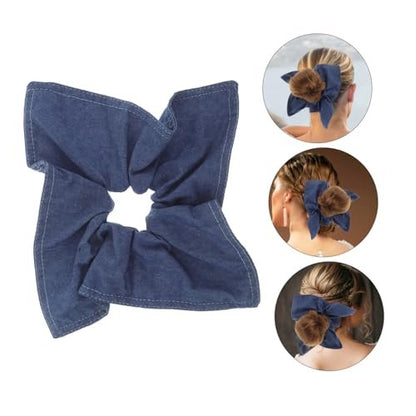 Ipetboom Large Denim Hair Scrunchie Bow Hair Tie - Soft Elastic Ponytail Holder, Square Scarf Headband for Thick Curly Hair