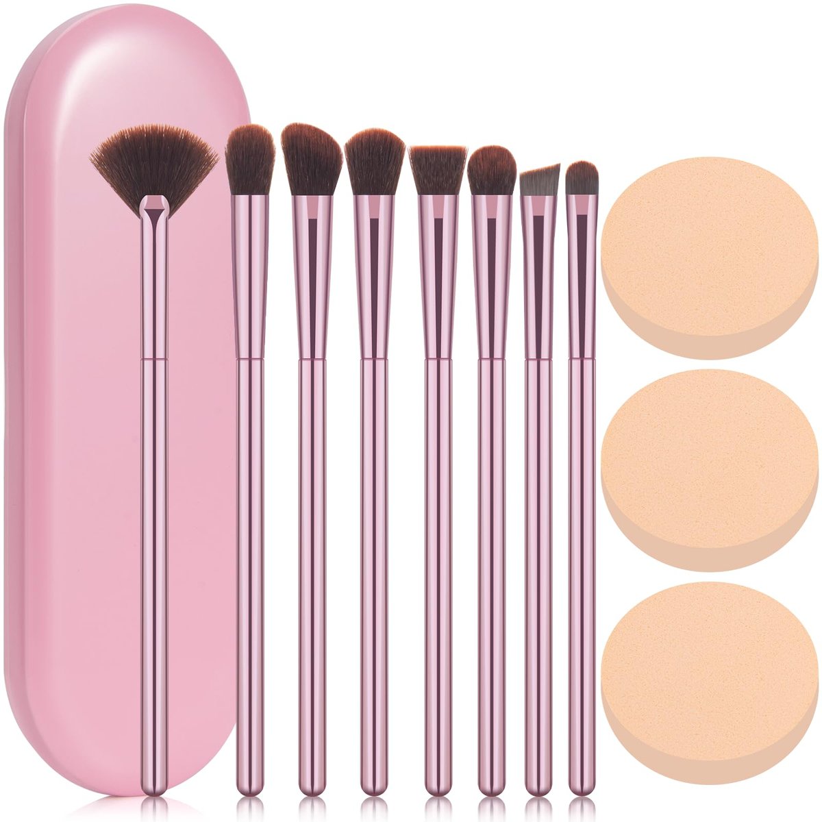 COYKROU 12-in-1 Makeup Brush Set: 8 Premium Brushes, 3 Powder Puffs & Pink Case – Soft Synthetic Fibers, Eyeshadow, Eyebrow & Lip Brushes - görsel 1