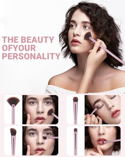 COYKROU 12-in-1 Makeup Brush Set: 8 Premium Brushes, 3 Powder Puffs & Pink Case – Soft Synthetic Fibers, Eyeshadow, Eyebrow & Lip Brushes - görsel 8