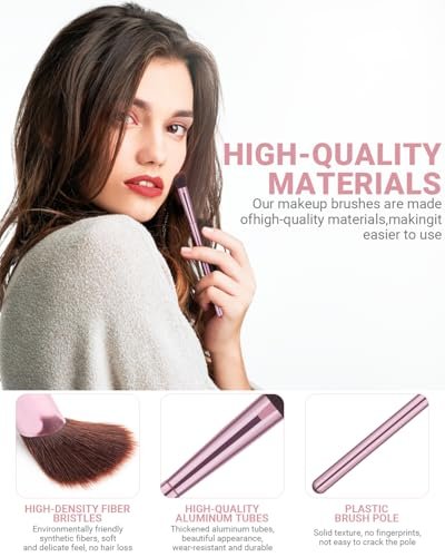 COYKROU 12-in-1 Makeup Brush Set: 8 Premium Brushes, 3 Powder Puffs & Pink Case – Soft Synthetic Fibers, Eyeshadow, Eyebrow & Lip Brushes - görsel 4