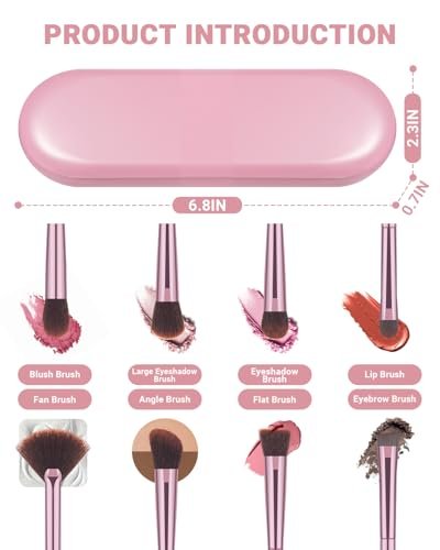 COYKROU 12-in-1 Makeup Brush Set: 8 Premium Brushes, 3 Powder Puffs & Pink Case – Soft Synthetic Fibers, Eyeshadow, Eyebrow & Lip Brushes - görsel 6