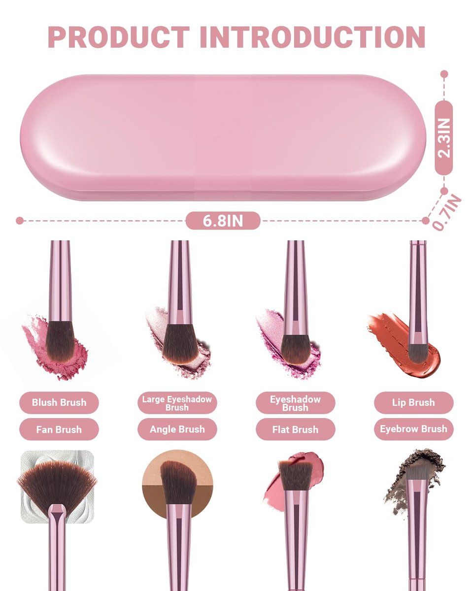 COYKROU 12-in-1 Makeup Brush Set: 8 Premium Brushes, 3 Powder Puffs & Pink Case – Soft Synthetic Fibers, Eyeshadow, Eyebrow & Lip Brushes - görsel 5