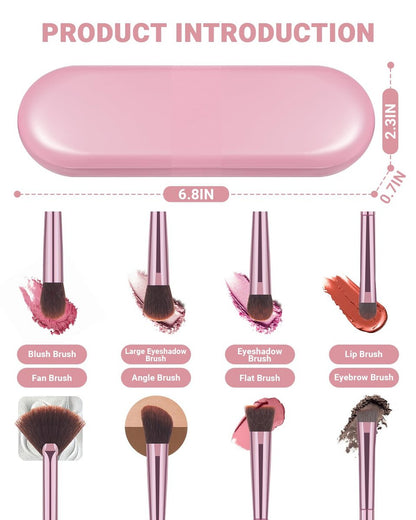 COYKROU 12-in-1 Makeup Brush Set: 8 Premium Brushes, 3 Powder Puffs & Pink Case – Soft Synthetic Fibers, Eyeshadow, Eyebrow & Lip Brushes