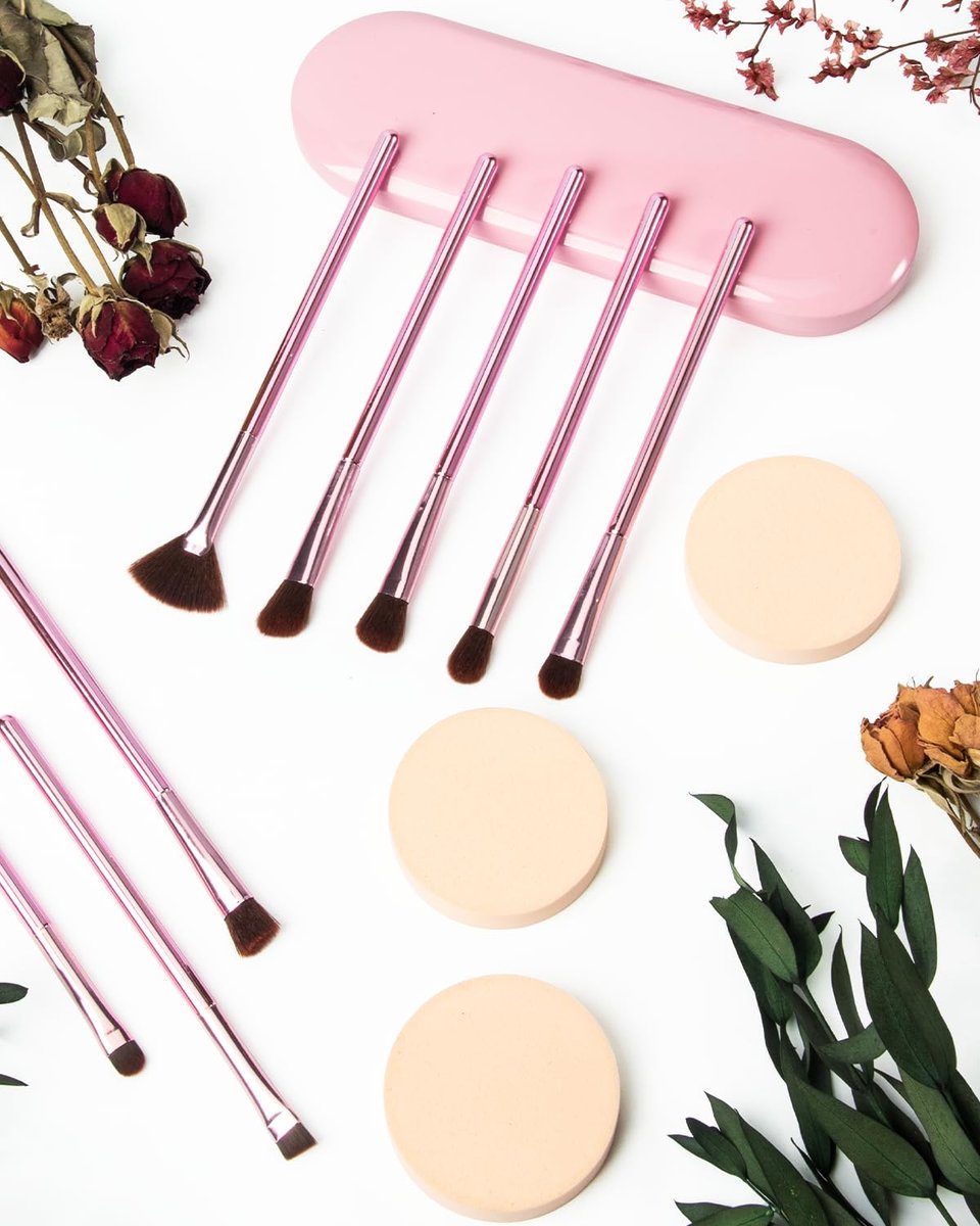 COYKROU 12-in-1 Makeup Brush Set: 8 Premium Brushes, 3 Powder Puffs & Pink Case – Soft Synthetic Fibers, Eyeshadow, Eyebrow & Lip Brushes - görsel 11