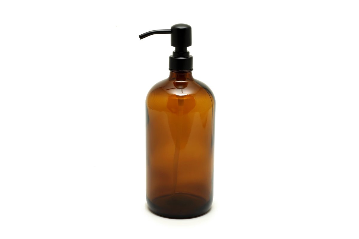 Vivaplex 2-Pack 32 oz Amber Glass Bottles with Stainless Steel Matte Black Lotion Pumps Avelisse