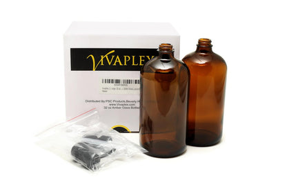 Vivaplex 2-Pack 32 oz Amber Glass Bottles with Stainless Steel Matte Black Lotion Pumps Avelisse
