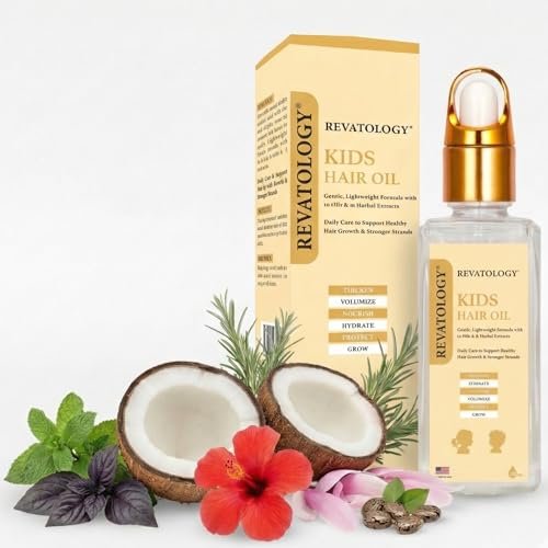 Revatology Kids & Baby Hair Growth Oil – Gentle Pre-Wash Dry/Itchy Scalp Treatment with Coconut, Rosemary, Castor, Amla +25 Botanicals, Ayurvedic, Made in USA, 1 Fl Oz Avelisse