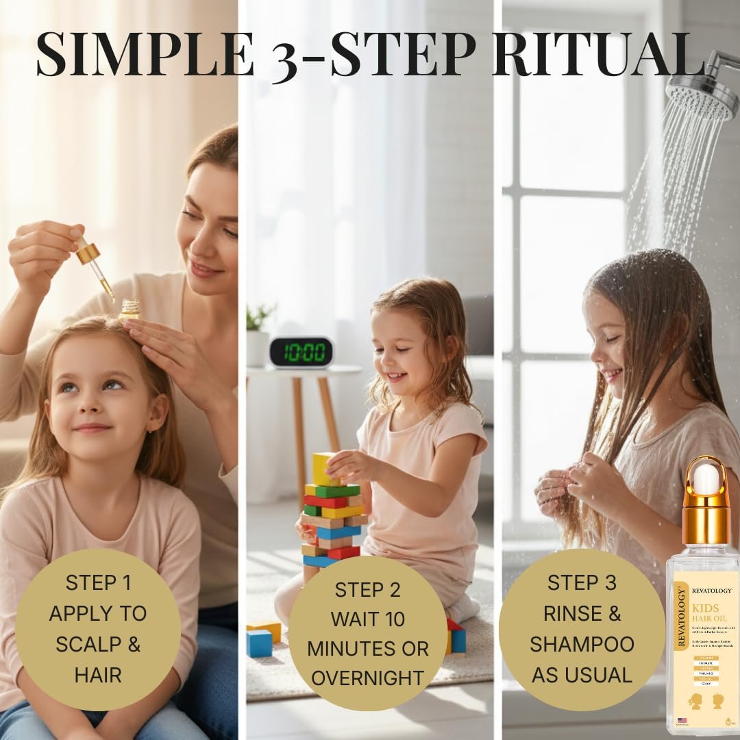 Revatology Kids & Baby Hair Growth Oil – Gentle Pre-Wash Dry/Itchy Scalp Treatment with Coconut, Rosemary, Castor, Amla +25 Botanicals, Ayurvedic, Made in USA, 1 Fl Oz Avelisse
