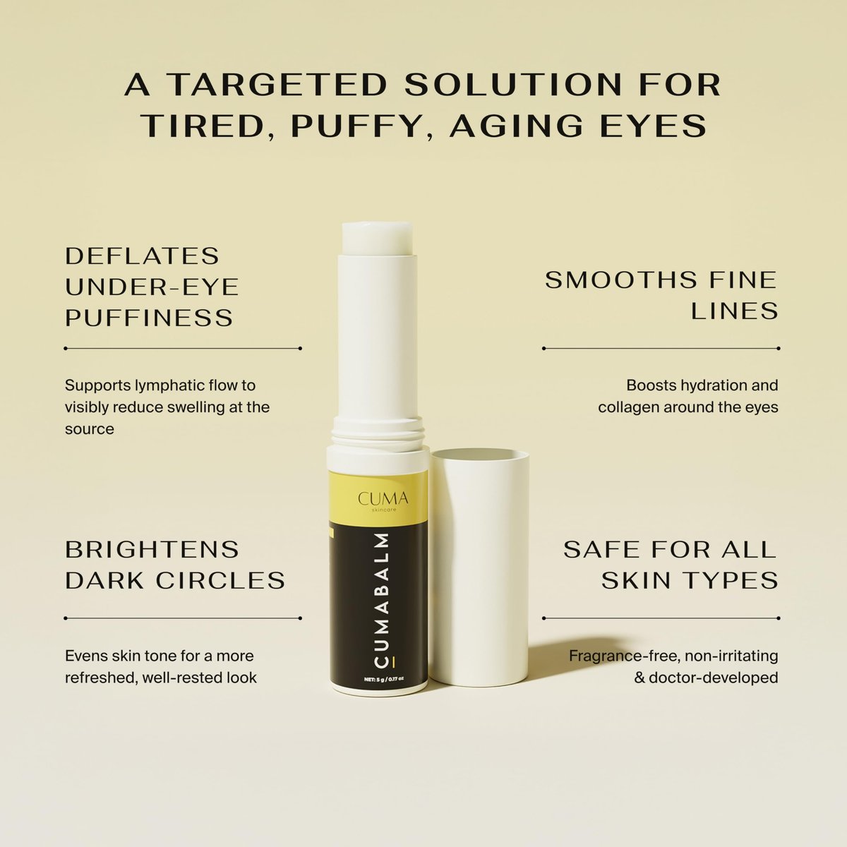 CumaBalm™ Eye Balm with Turmeric and Retinol for Puffy Eyes & Dark Circles – Vegan, 1 Fl Oz Avelisse
