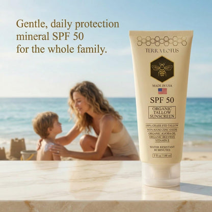 Organic Tallow Mineral Sunscreen SPF 50 – Face & Body – Grass-Fed Tallow, Non-Nano Zinc Oxide, Reef Safe – 5 oz Avelisse