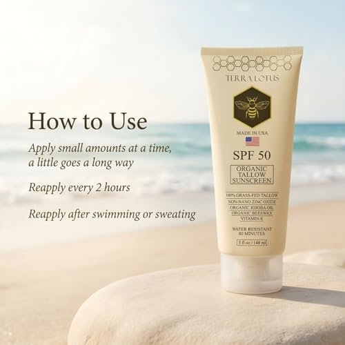 Organic Tallow Mineral Sunscreen SPF 50 – Face & Body – Grass-Fed Tallow, Non-Nano Zinc Oxide, Reef Safe – 5 oz Avelisse