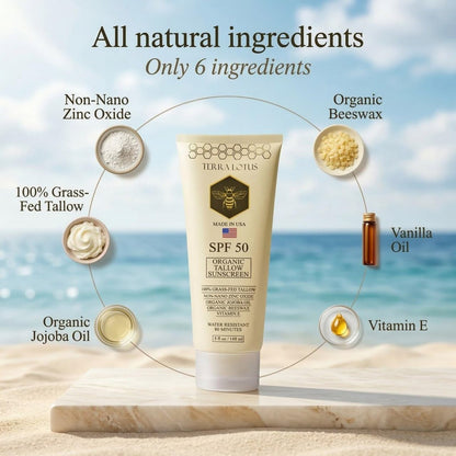 Organic Tallow Mineral Sunscreen SPF 50 – Face & Body – Grass-Fed Tallow, Non-Nano Zinc Oxide, Reef Safe – 5 oz Avelisse