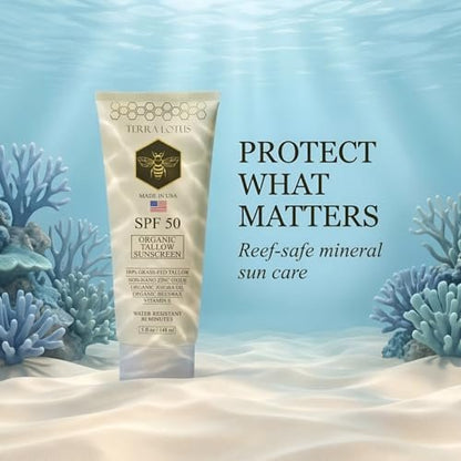 Organic Tallow Mineral Sunscreen SPF 50 – Face & Body – Grass-Fed Tallow, Non-Nano Zinc Oxide, Reef Safe – 5 oz Avelisse