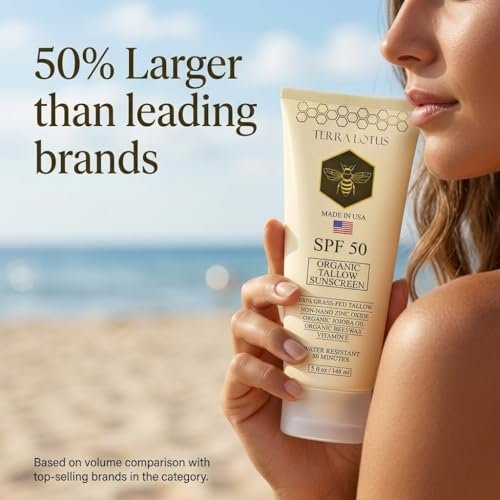 Organic Tallow Mineral Sunscreen SPF 50 – Face & Body – Grass-Fed Tallow, Non-Nano Zinc Oxide, Reef Safe – 5 oz Avelisse