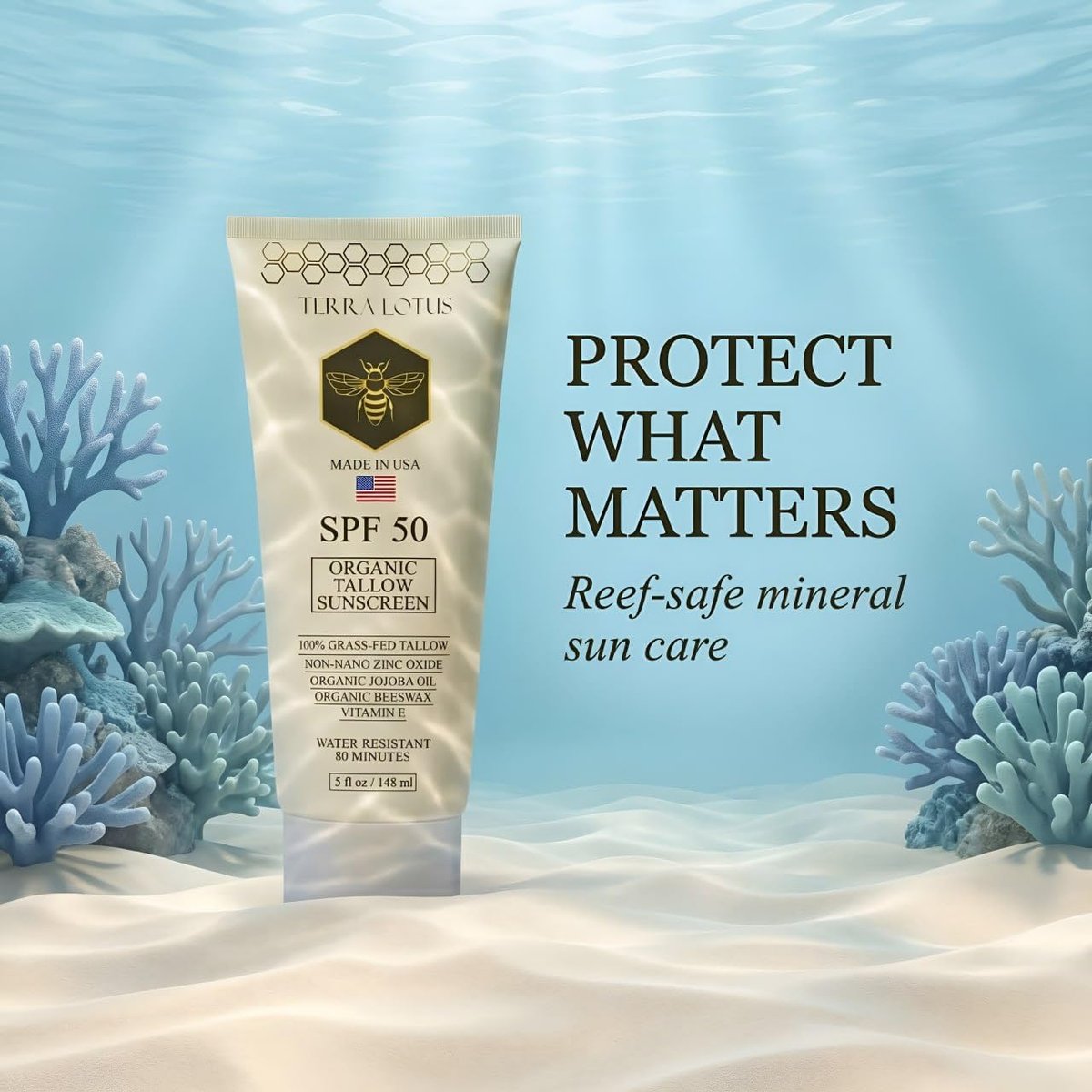 Organic Tallow Mineral Sunscreen SPF 50 – Face & Body – Grass-Fed Tallow, Non-Nano Zinc Oxide, Reef Safe – 5 oz Avelisse
