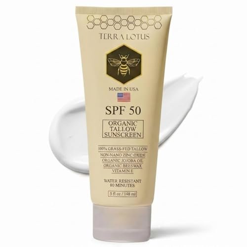 Organic Tallow Mineral Sunscreen SPF 50 – Face & Body – Grass-Fed Tallow, Non-Nano Zinc Oxide, Reef Safe – 5 oz Avelisse