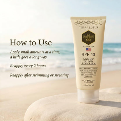 Organic Tallow Mineral Sunscreen SPF 50 – Face & Body – Grass-Fed Tallow, Non-Nano Zinc Oxide, Reef Safe – 5 oz Avelisse