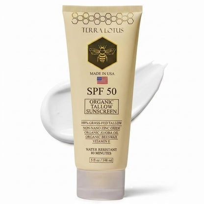 Organic Tallow Mineral Sunscreen SPF 50 – Face & Body – Grass-Fed Tallow, Non-Nano Zinc Oxide, Reef Safe – 5 oz Avelisse