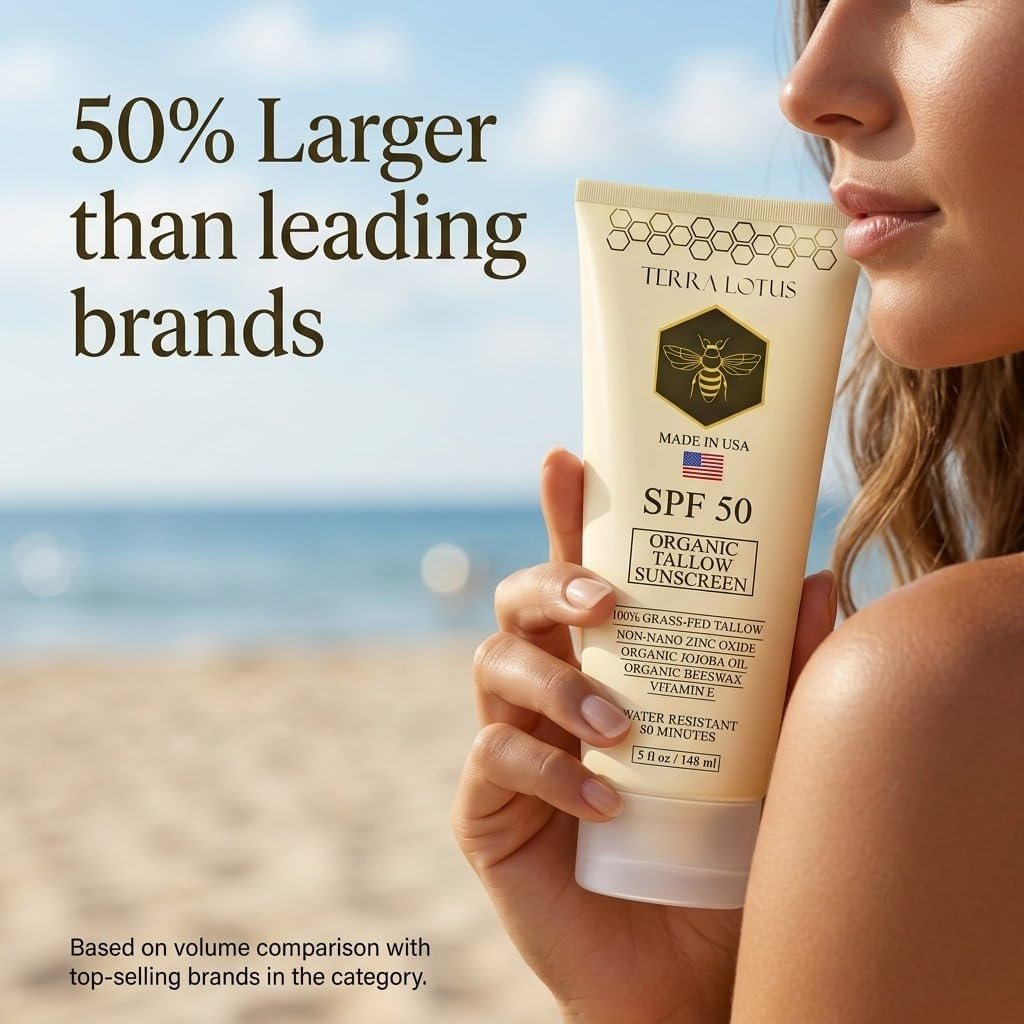 Organic Tallow Mineral Sunscreen SPF 50 – Face & Body – Grass-Fed Tallow, Non-Nano Zinc Oxide, Reef Safe – 5 oz Avelisse