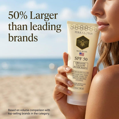 Organic Tallow Mineral Sunscreen SPF 50 – Face & Body – Grass-Fed Tallow, Non-Nano Zinc Oxide, Reef Safe – 5 oz Avelisse