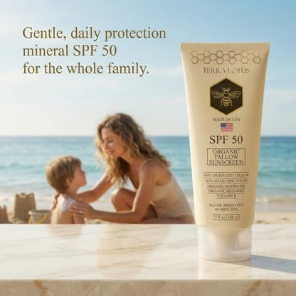 Organic Tallow Mineral Sunscreen SPF 50 – Face & Body – Grass-Fed Tallow, Non-Nano Zinc Oxide, Reef Safe – 5 oz Avelisse