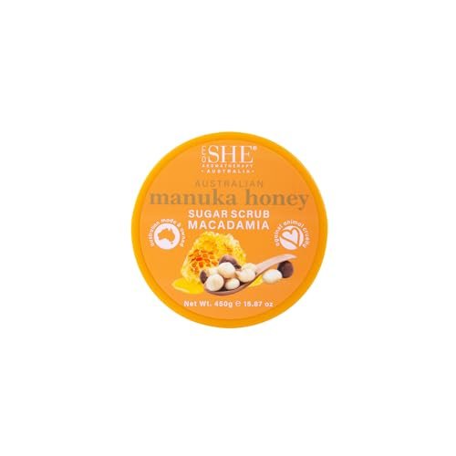 Om SHE Aromatherapy Manuka Honey Sugar Scrub with Macadamia - 15.87 oz Exfoliating Body Scrub, Natural Sugar, Micro Bead Free, Rosehip Oil, Australian Made - görsel 4