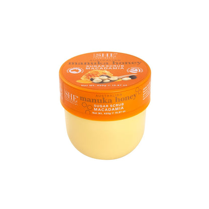 Om SHE Aromatherapy Manuka Honey Sugar Scrub with Macadamia - 15.87 oz Exfoliating Body Scrub, Natural Sugar, Micro Bead Free, Rosehip Oil, Australian Made