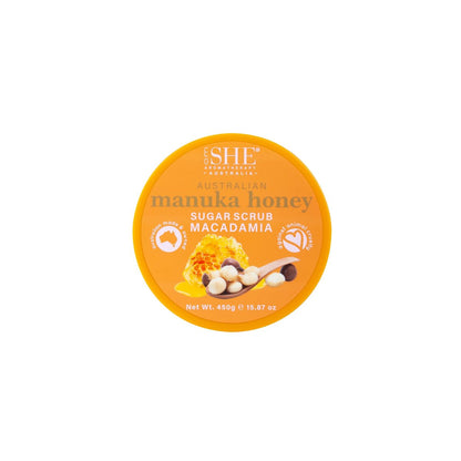Om SHE Aromatherapy Manuka Honey Sugar Scrub with Macadamia - 15.87 oz Exfoliating Body Scrub, Natural Sugar, Micro Bead Free, Rosehip Oil, Australian Made