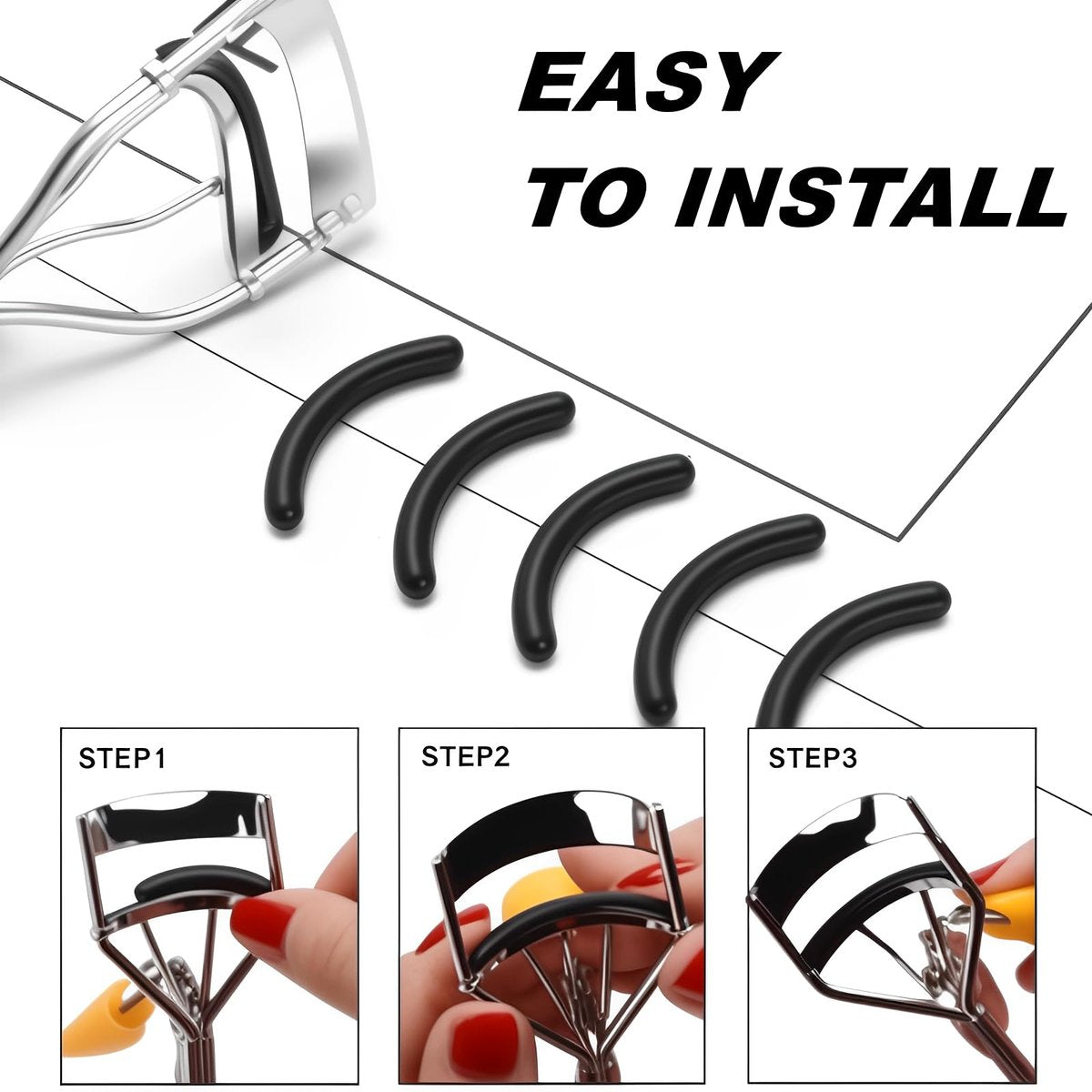 30-Pack Silicone Eyelash Curler Refill Pads Compatible with elf Eyelash Curler - Black - görsel 9