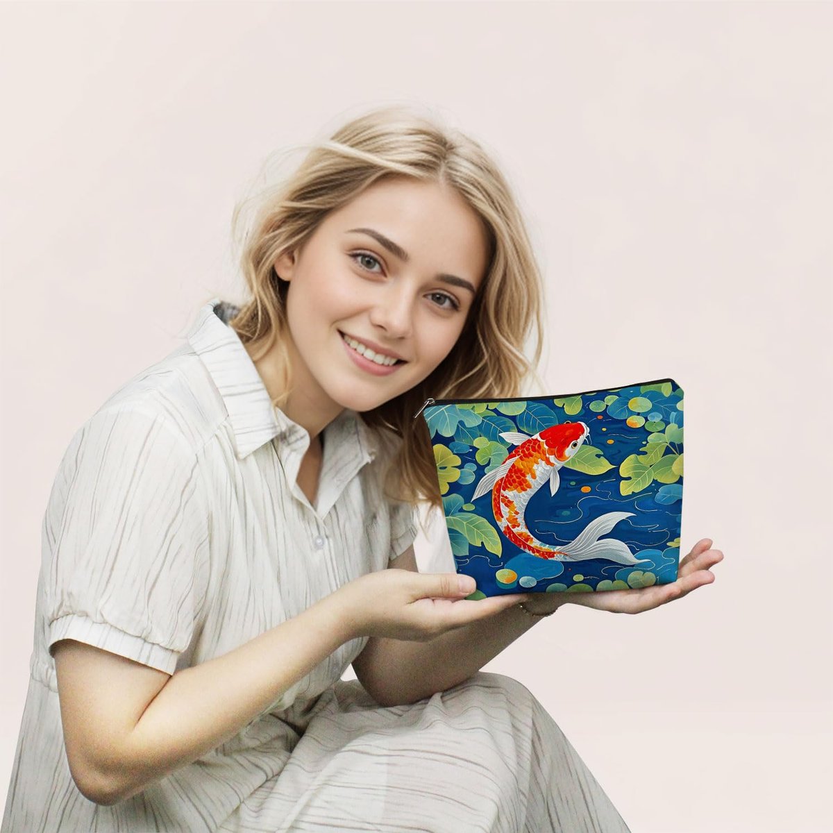 YULUENZE Koi Fish Makeup Bag - Cute Small Canvas Organizer with Zipper, Cosmetic Bag for Women, Aesthetic Birthday Gift - görsel 13