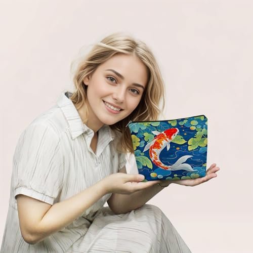YULUENZE Koi Fish Makeup Bag - Cute Small Canvas Organizer with Zipper, Cosmetic Bag for Women, Aesthetic Birthday Gift - görsel 14