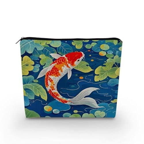 YULUENZE Koi Fish Makeup Bag - Cute Small Canvas Organizer with Zipper, Cosmetic Bag for Women, Aesthetic Birthday Gift - görsel 2