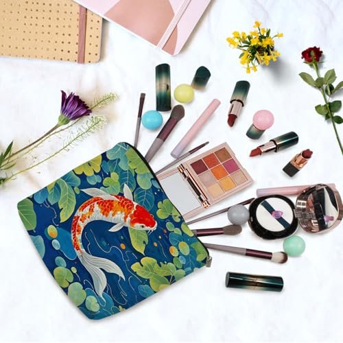 YULUENZE Koi Fish Makeup Bag - Cute Small Canvas Organizer with Zipper, Cosmetic Bag for Women, Aesthetic Birthday Gift - görsel 12