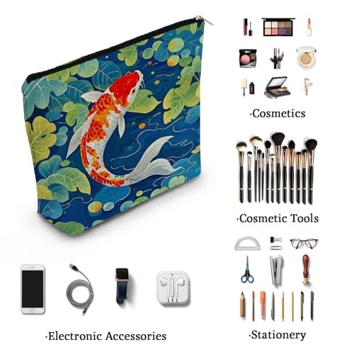 YULUENZE Koi Fish Makeup Bag - Cute Small Canvas Organizer with Zipper, Cosmetic Bag for Women, Aesthetic Birthday Gift - görsel 4