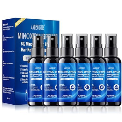 5% Minoxidil Spray for Men and Women with Biotin – Hair Growth Treatment for Thicker Fuller Hair & Beard (6 Pack, 12 Fl Oz Total, 6 Month Supply) Avelisse