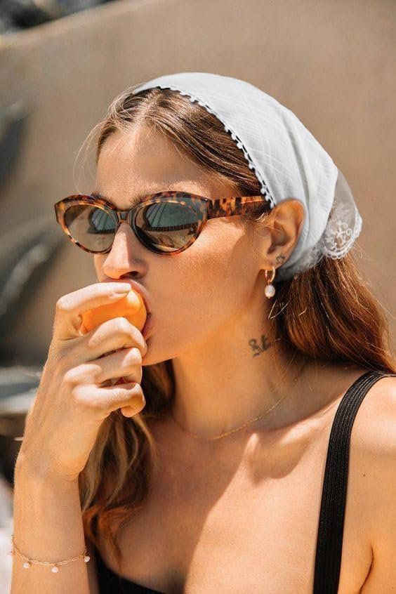 Huachi White Lace Bandana Head Scarf for Women - Stylish Hair Headband Kerchief - görsel 7