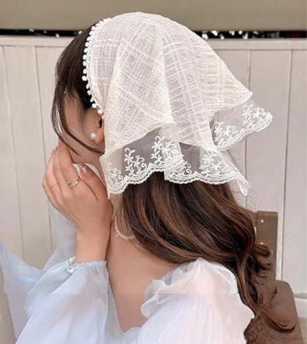 Huachi White Lace Bandana Head Scarf for Women - Stylish Hair Headband Kerchief - görsel 2