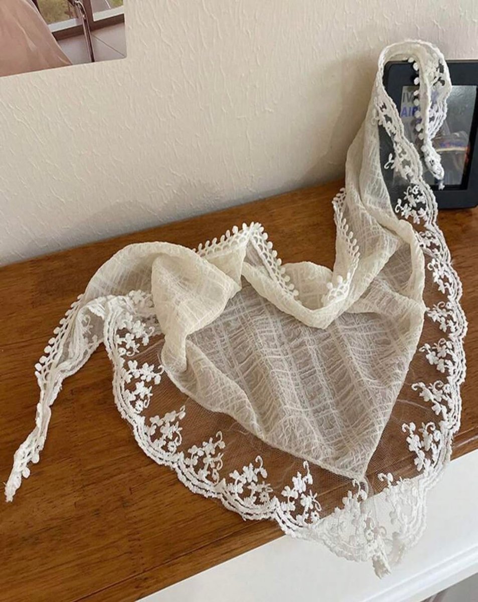 Huachi White Lace Bandana Head Scarf for Women - Stylish Hair Headband Kerchief - görsel 3