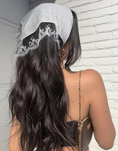 Huachi White Lace Bandana Head Scarf for Women - Stylish Hair Headband Kerchief - görsel 13