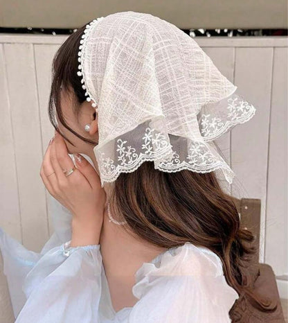 Huachi White Lace Bandana Head Scarf for Women - Stylish Hair Headband Kerchief