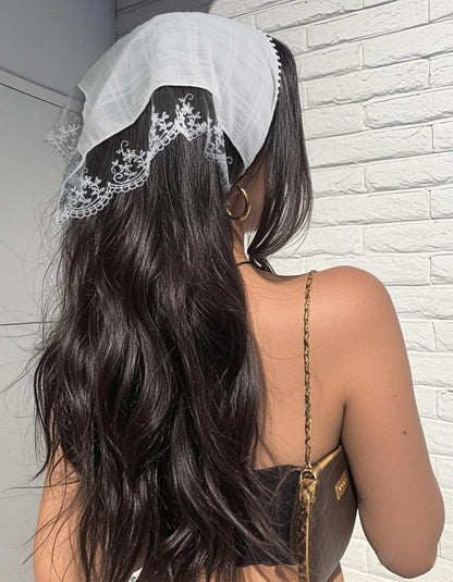 Huachi White Lace Bandana Head Scarf for Women - Stylish Hair Headband Kerchief