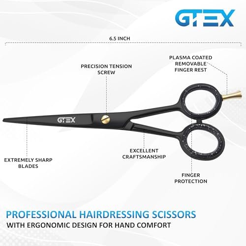 GTEX 6.5 Inch Professional Hair Cutting Scissors – Black, High Carbon Stainless Steel Shears for Men, Women & Adults - görsel 6
