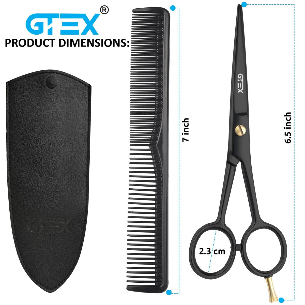 GTEX 6.5 Inch Professional Hair Cutting Scissors – Black, High Carbon Stainless Steel Shears for Men, Women & Adults - görsel 15